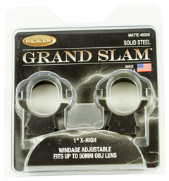 Weaver Mounts Grand Slam Windage Adjustable 1in Extra High Matte Black Steel Scope Rings