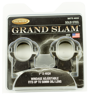 Weaver Mounts Grand Slam Windage Adjustable 1in Extra High Matte Black Steel Scope Rings