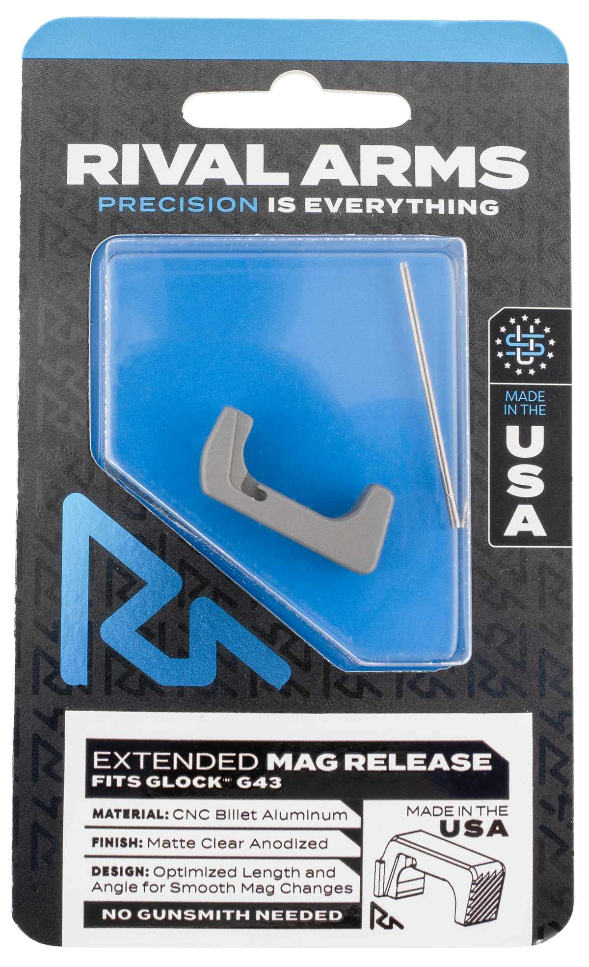 Rival Arms RA72G003D Extended Magazine Release Silver Aluminum for Glock 43