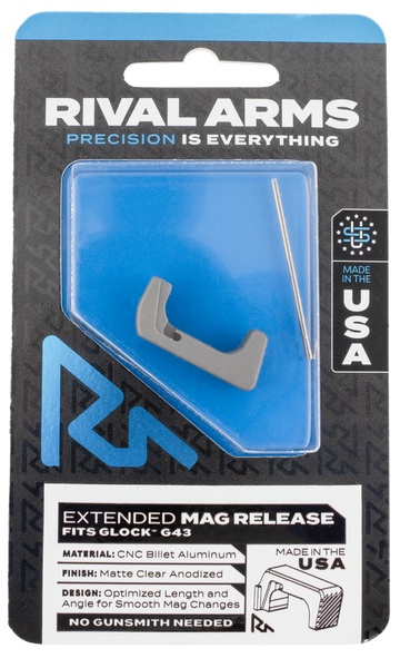 Rival Arms RA72G003D Extended Magazine Release Silver Aluminum for Glock 43