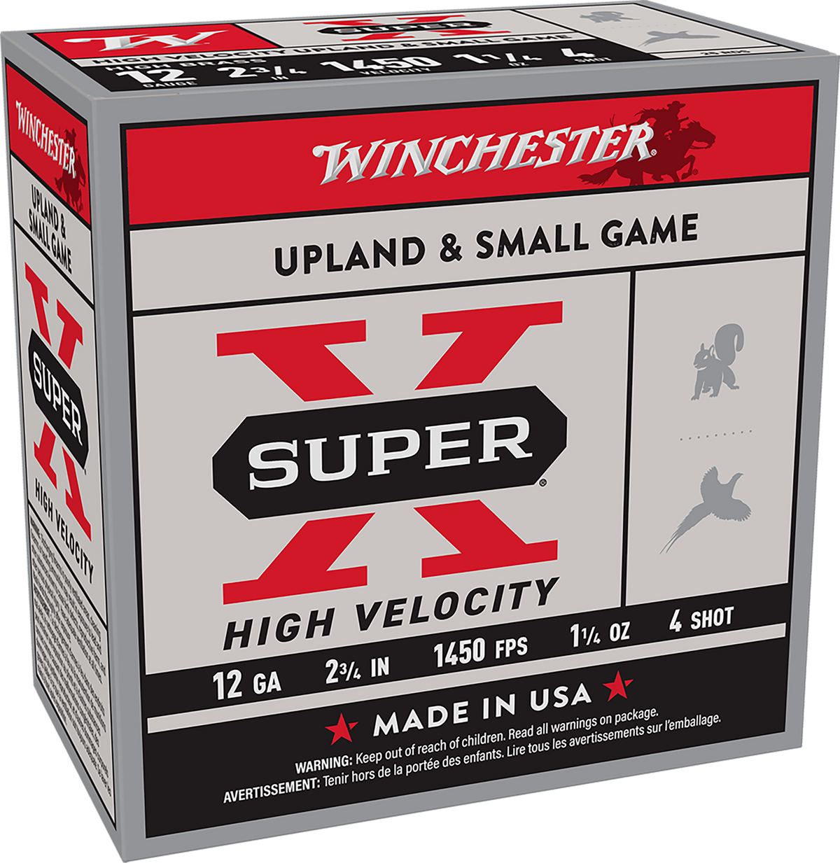 Winchester Ammo Super X High Velocity 12 Gauge 2.75" 1-1/4 oz #4 Shot 25 Rd - Box or Case