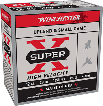 Winchester Ammo Super X High Velocity 12 Gauge 2.75" 1-1/4 oz #4 Shot 25 Rd - Box or Case