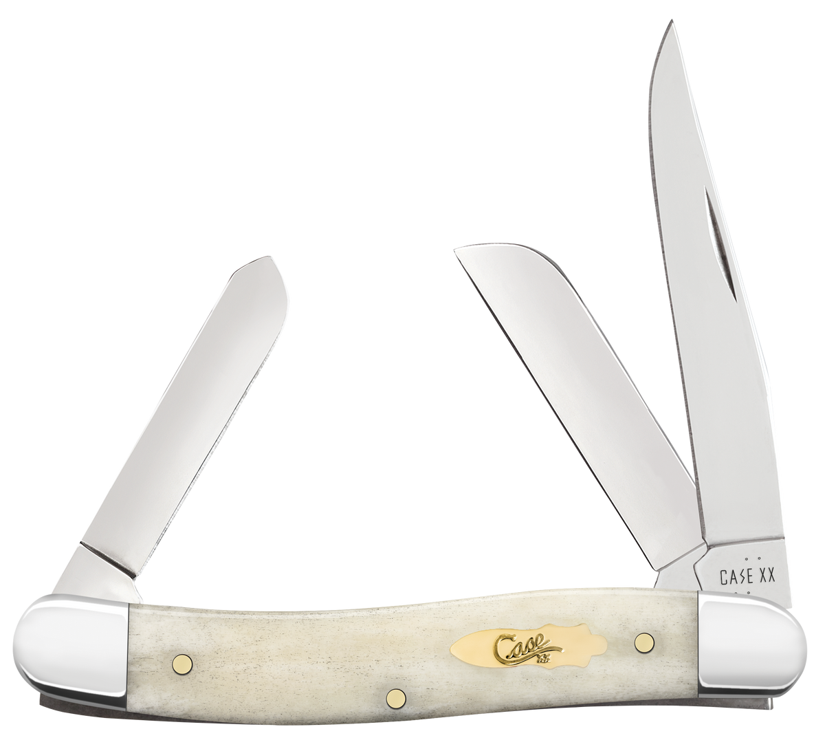 Case 11021 Stockman Medium Folding Clip Point/Pen/Sheepsfoot Plain Carbon Steel Smooth Natural Bone