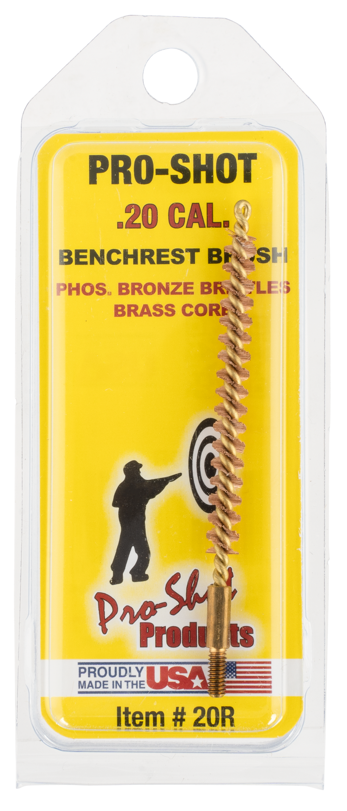 Pro-Shot 20R Bore Brush .20/.204 Cal Rifle #5-40 Thread Bronze Bristles Brass Core