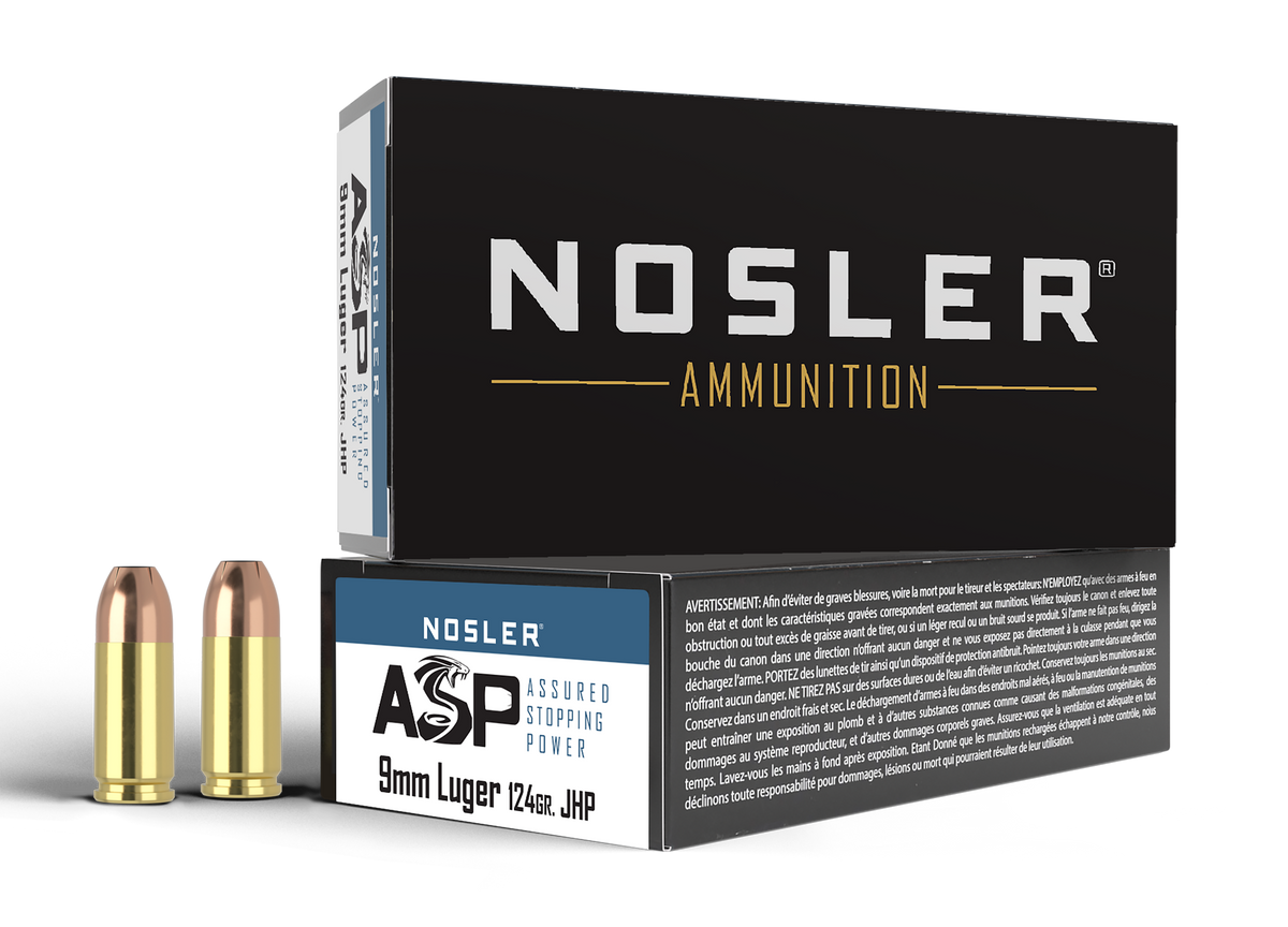 Nosler Assured Stopping Power 9mm Luger +P 124gr JHP - Box or Case