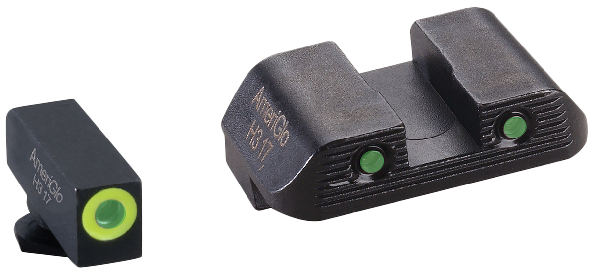 Ameriglo GL822 Trooper Sight Set for Glock 42/43/43X/48 - Green Tritium LumiGreen Outline Front / Green Tritium Black Outline Rear