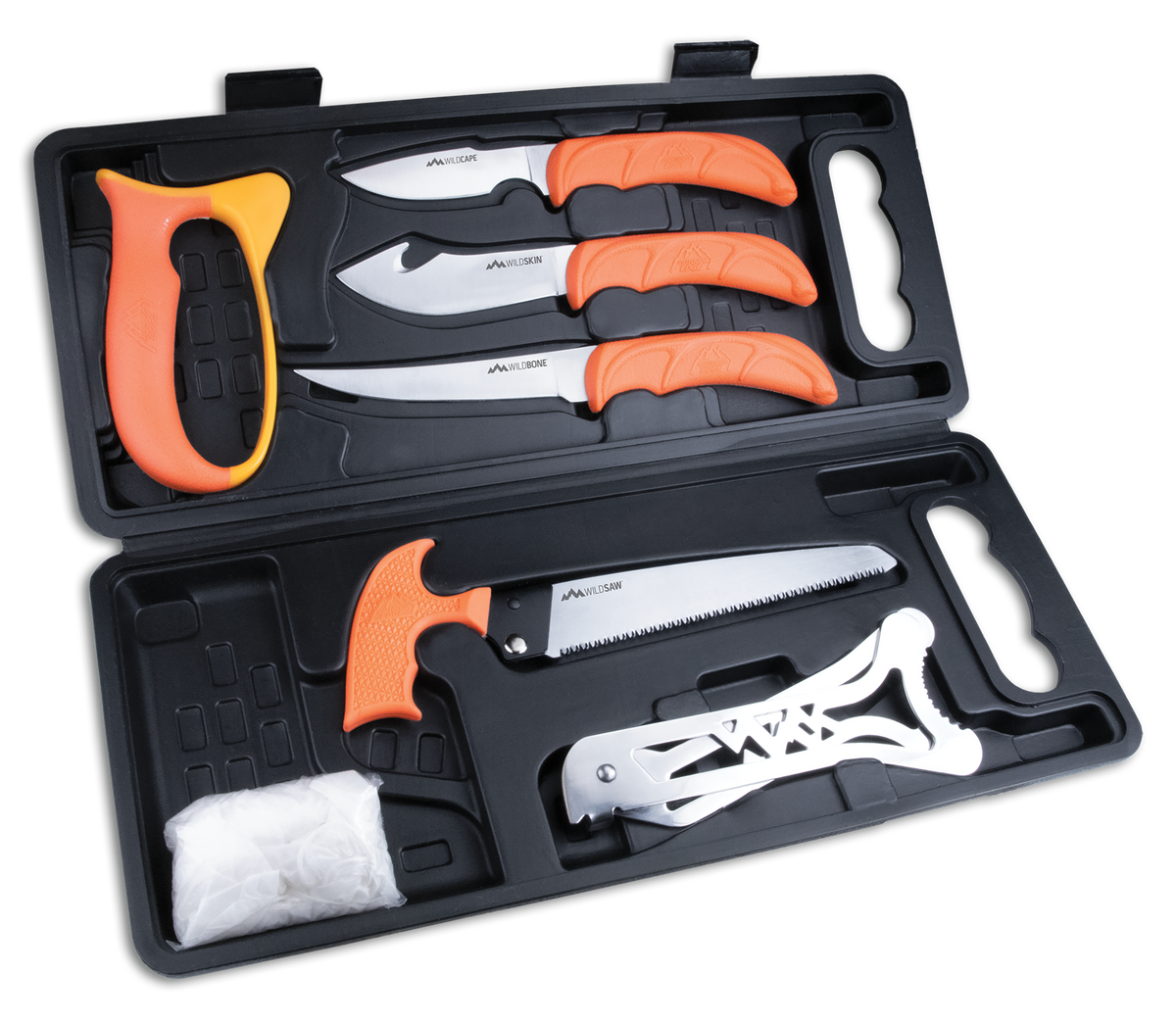 Outdoor Edge WP2 Wild Pak 8-Piece Game Processing Set 420J2 SS Orange FRN Handle