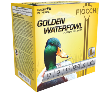 Fiocchi Golden Waterfowl 12 Gauge 3" 1 1/4 oz 2 Shot 25 Bx/10 Cs - Box or Case
