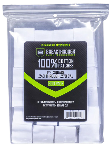 Breakthrough Clean Square Patches .243-.270 Cal 1.5" 600-Pack Cotton