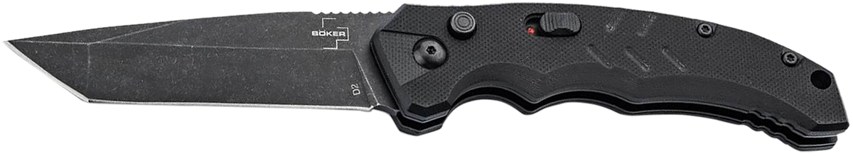 Boker Plus Intention II 3.07" Tanto Plain D2 Black G10 Automatic Folding Knife