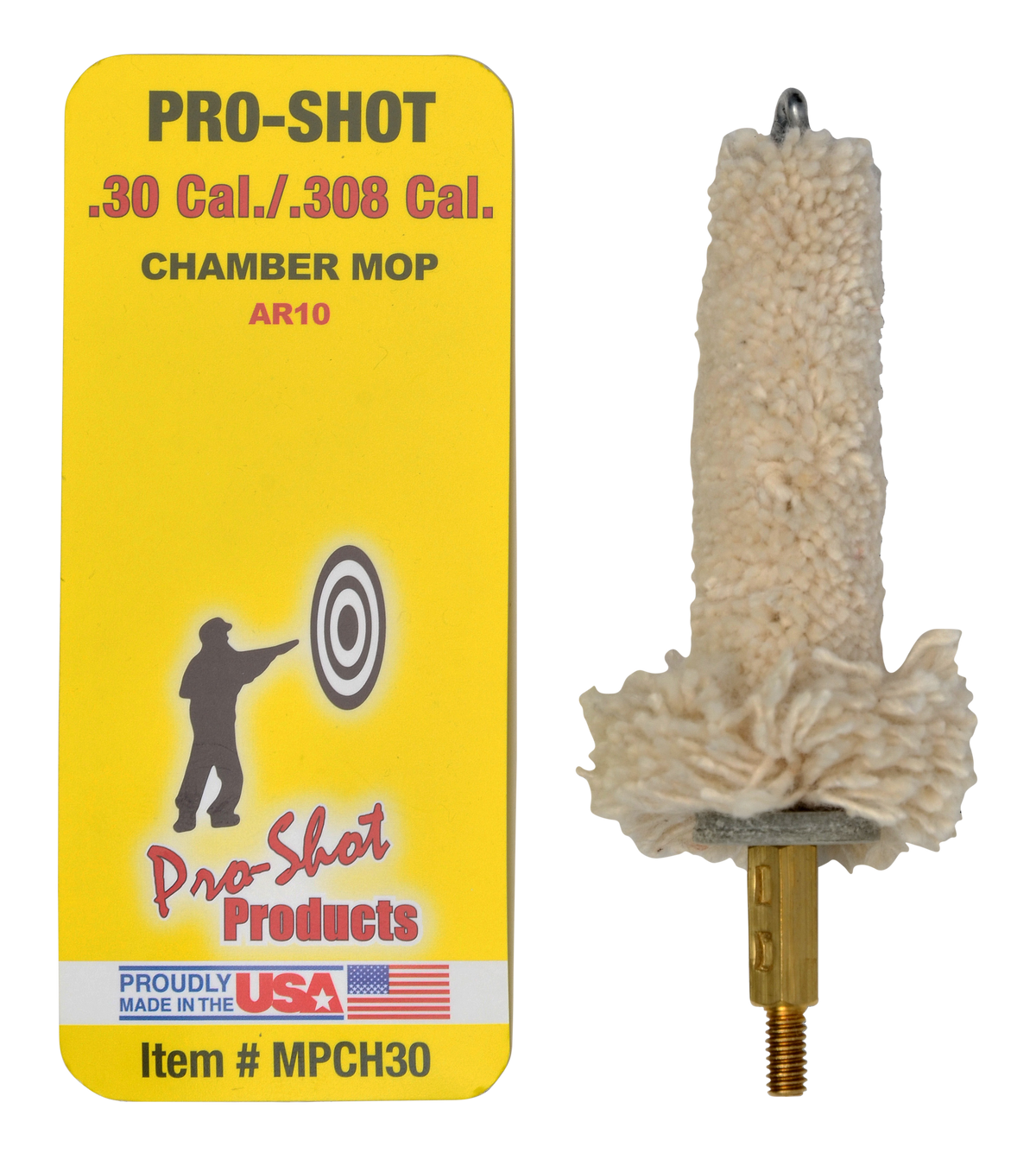 Pro-Shot MPCH30 Chamber Mop Military Style .30/.308/7.62x51mm NATO AR Platform #8-32 Thread Cotton Mop Brass Core