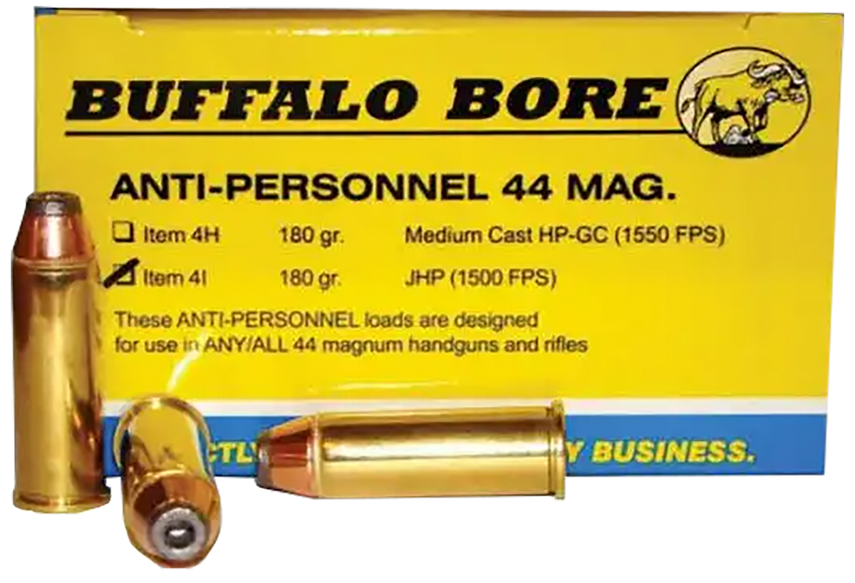 Buffalo Bore Ammunition 4I20 Anti-Personnel Strictly Business 44 Rem Mag 180gr Jacketed Hollow Point 20 Rd Box - Box or Case