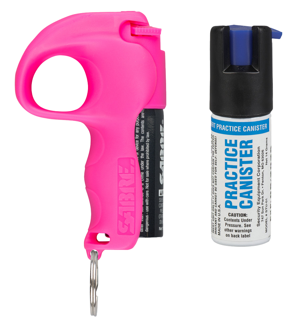 Sabre Quick Grip Pepper Spray 0.54oz 12 ft Range Pink Canister - w/Practice Spray