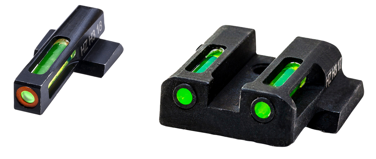 HiViz LiteWave H3 Sight Set for S&W Shield - Green Tritium Orange Outline Front / Green Fiber Optic Rear
