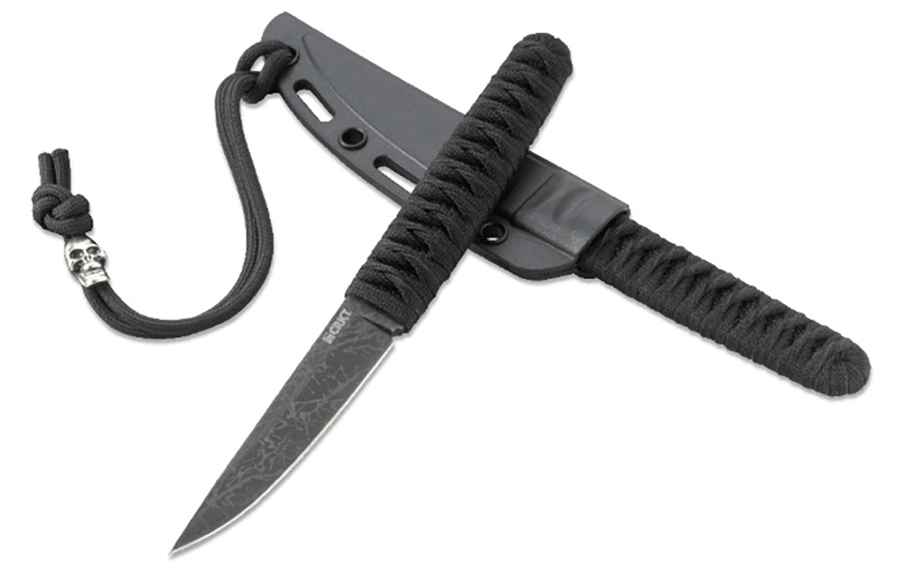 Columbia River Obake 3.64" Fixed Plain Acid Etched 8Cr14MoV Black Cord Wrapped Handle