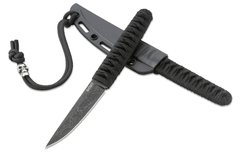 Columbia River Obake 3.64" Fixed Plain Acid Etched 8Cr14MoV Black Cord Wrapped Handle