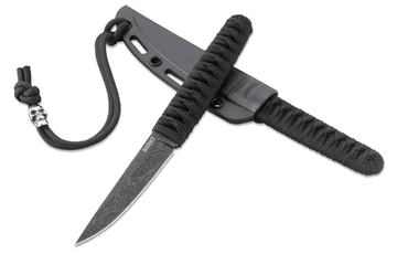 Columbia River Obake 3.64" Fixed Plain Acid Etched 8Cr14MoV Black Cord Wrapped Handle