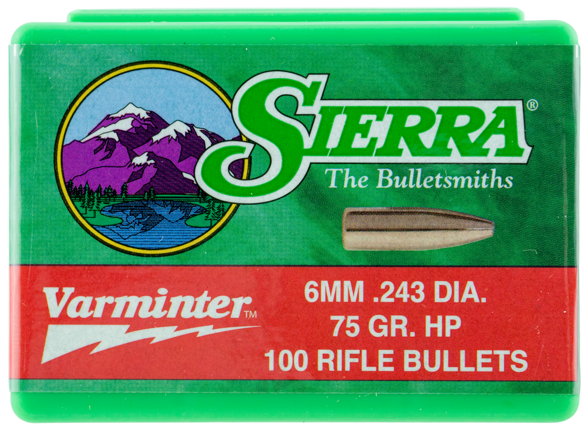 Sierra Varminter 6mm .243 75gr Hollow Point Reloading Bullets - 100/Box