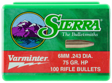 Sierra Varminter 6mm .243 75gr Hollow Point Reloading Bullets - 100/Box