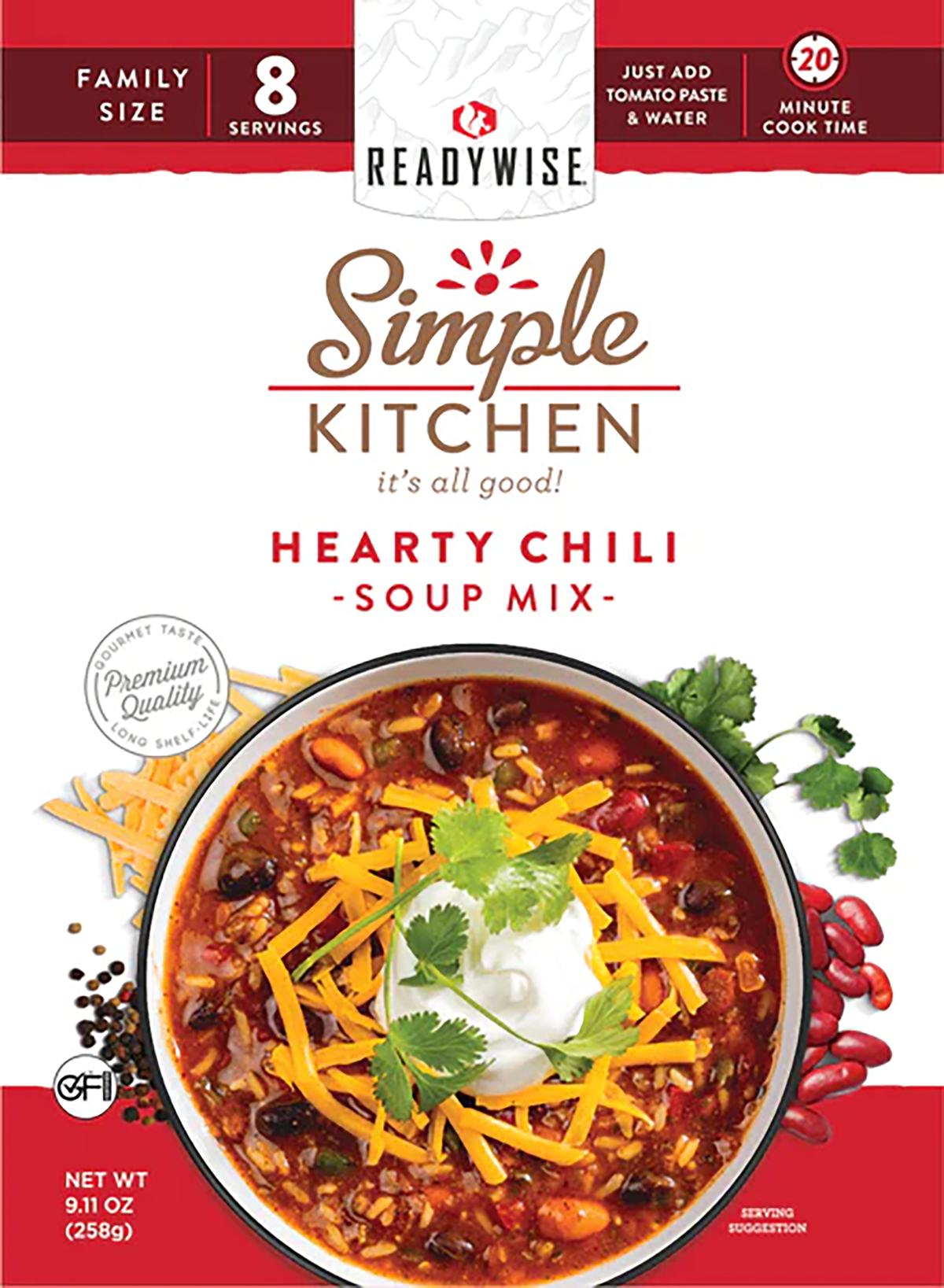 ReadyWise Simple Kitchen Hearty Chili Soup Mix 8 Servings - 6 Pouch Case