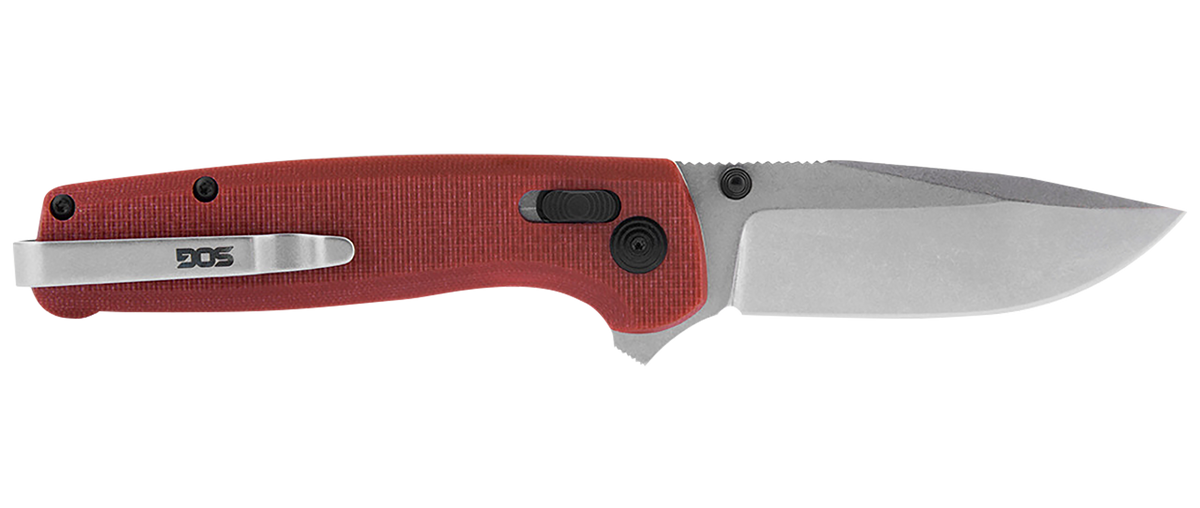 S.O.G Terminus XR 2.95" Folding Clip Point Plain D2 Steel Stonewashed Blade Crimson G10 Handle