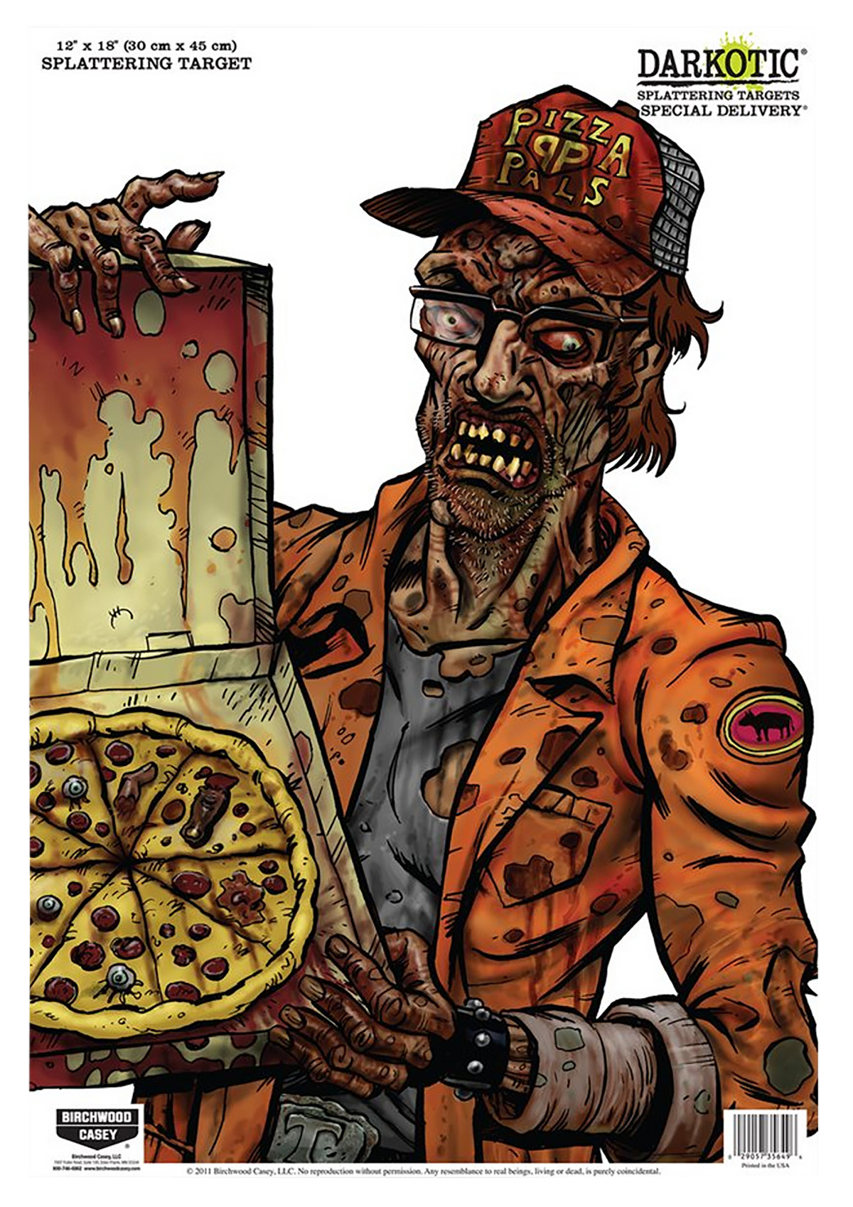 Birchwood Casey 35650 Darkotic Special Delivery Zombie Pizza Delivery 12 x 18 Splatter Paper Hanging Target 8-Pack