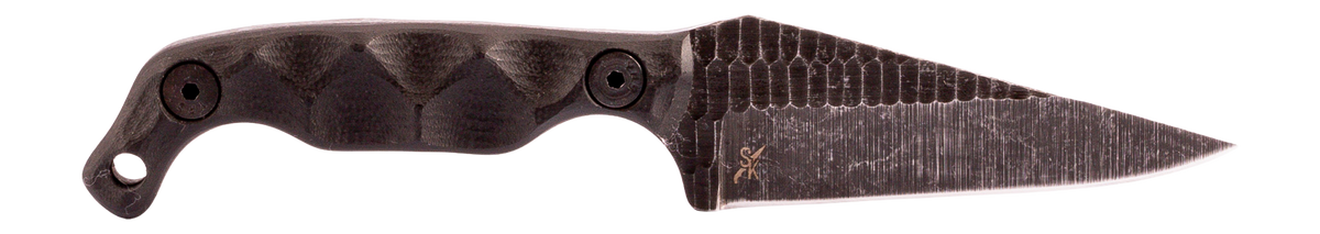 Stroup Knives Mini 3" Fixed Blade Clip Point 1095 HC Steel Acid Etched - Black G10 Handle