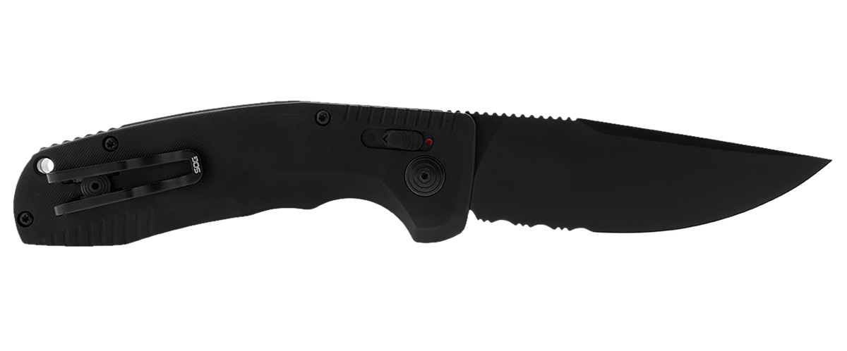 SOG SOG-TAC AU 3.43" Automatic Folding Part Serrated D2 Steel Blade Black Anodized Aluminum Handle