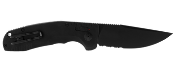 SOG SOG-TAC AU 3.43" Automatic Folding Part Serrated D2 Steel Blade Black Anodized Aluminum Handle