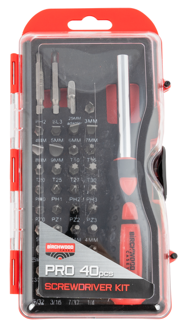Birchwood Casey Pro Screwdriver Kit 40-Piece Slotted/Phillips/Torx/Hex Bit Set