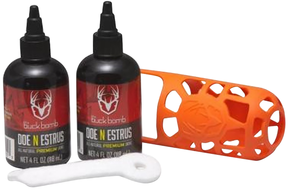The Buck Bomb Primetime Rut Kit 4oz Doe N Estrus Liquid Deer Scent