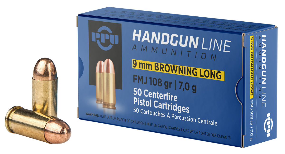 PPU PPH9BL 9mm Browning Long 108gr FMJ 50-Rd - Box or Case