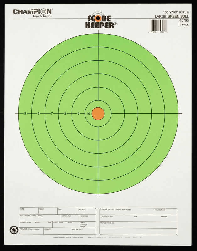 Champion Targets Score Keeper 100-Yard 14x18 Bullseye Hanging Paper Rifle Target Large Fluorescent Green/Orange 12 Pack