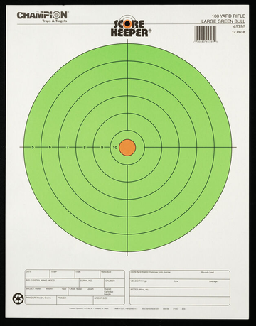 Champion Targets Score Keeper 100-Yard 14x18 Bullseye Hanging Paper Rifle Target Large Fluorescent Green/Orange 12 Pack