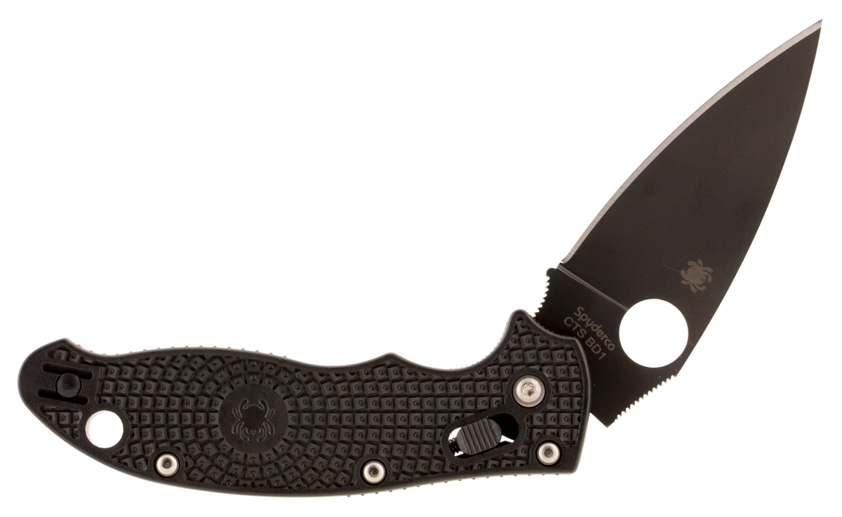 Spyderco Manix 2 Lightweight 3.37" Folding Drop Point Plain BD1 DLC Blade Black FRCP Handle