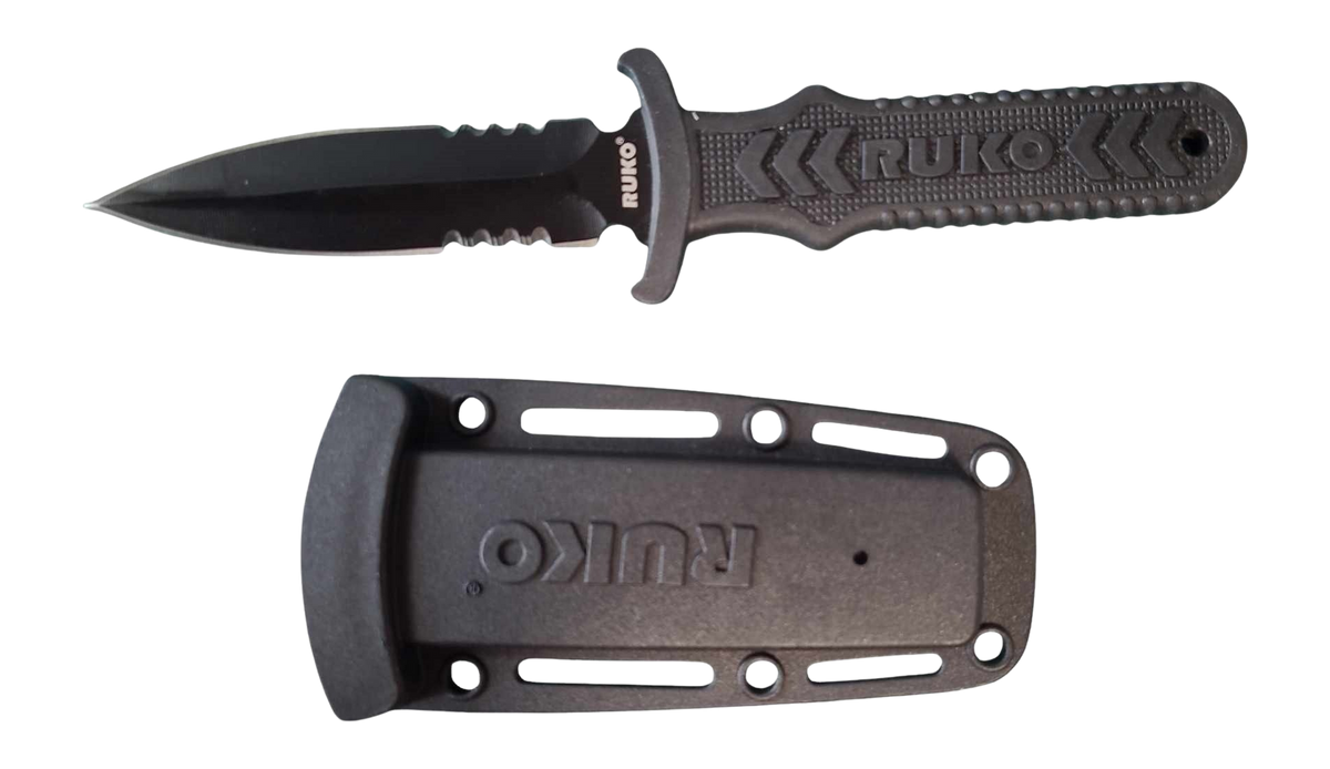 Rynoblade Knives RUKO RUK0097L 4" 440A Spear Point Fixed Blade Boot Knife - Titanium Coated