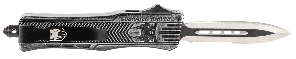 CobraTec CTK-1 Small 2.75" OTF Dagger Part Serrated D2 Steel Stonewashed Aluminum