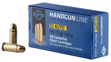 PPU PPH32AF Handgun 32 ACP 71gr Full Metal Jacket (FMJ) - Box or Case