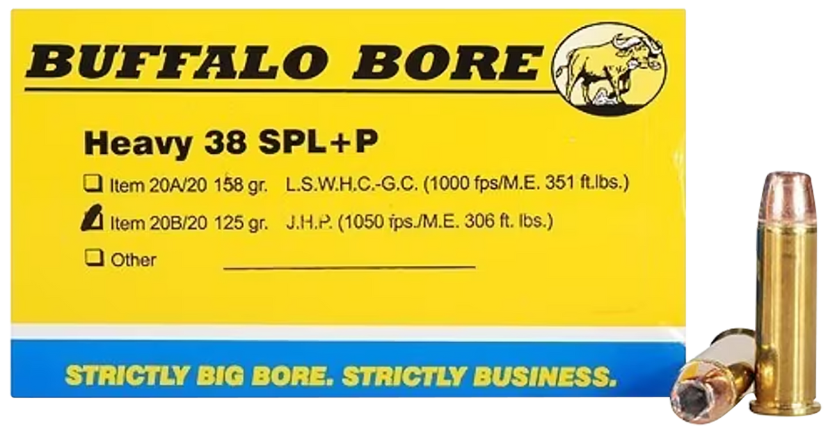 Buffalo Bore Ammunition Strictly Business Heavy 38 Special +P 125gr JHP 20 Rd Box - Box or Case