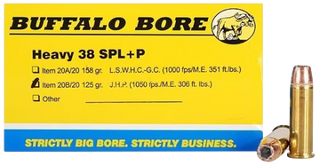 Buffalo Bore Ammunition Strictly Business Heavy 38 Special +P 125gr JHP 20 Rd Box - Box or Case
