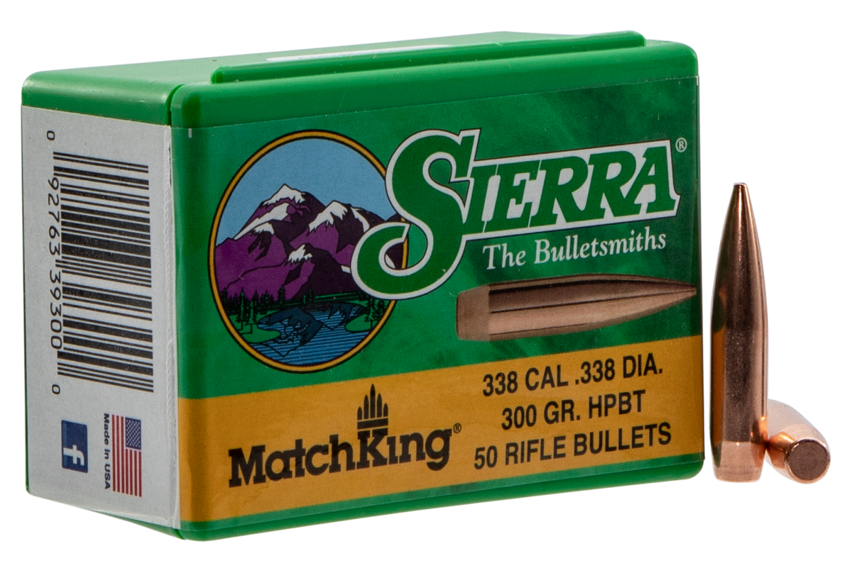 Sierra MatchKing 338 Cal 300gr Hollow Point Boat Tail Reloading Bullets - 50/Box