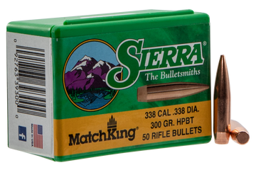 Sierra MatchKing 338 Cal 300gr Hollow Point Boat Tail Reloading Bullets - 50/Box