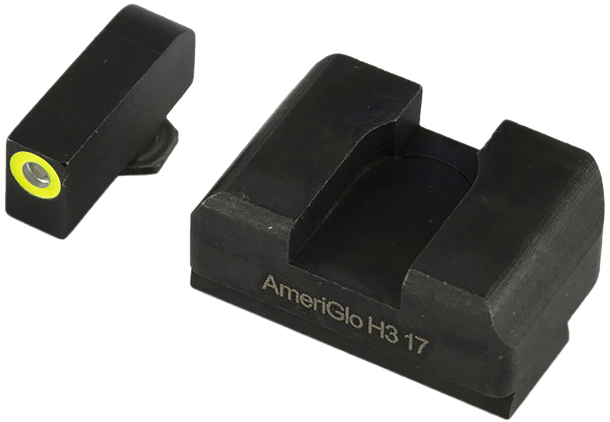 Ameriglo GL611 Optic Compatible Sight Set for Glock - XL Tall Green Tritium LumiGreen Outline Front / Black Rear