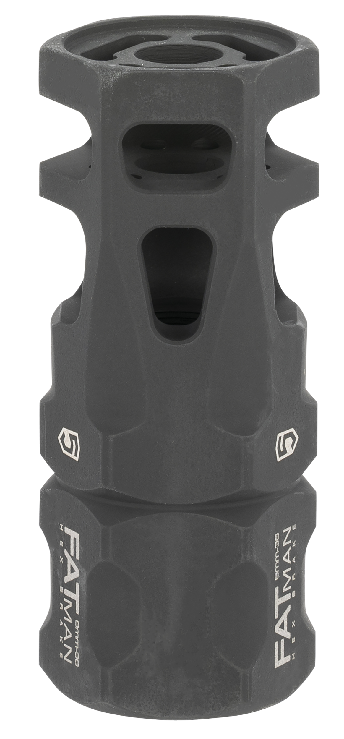 Phase 5 Weapon Systems FATman Hex Brake 1/2x36 Black Parkerized Steel for 9mm/7.62x39/6.8mm AR-Platform