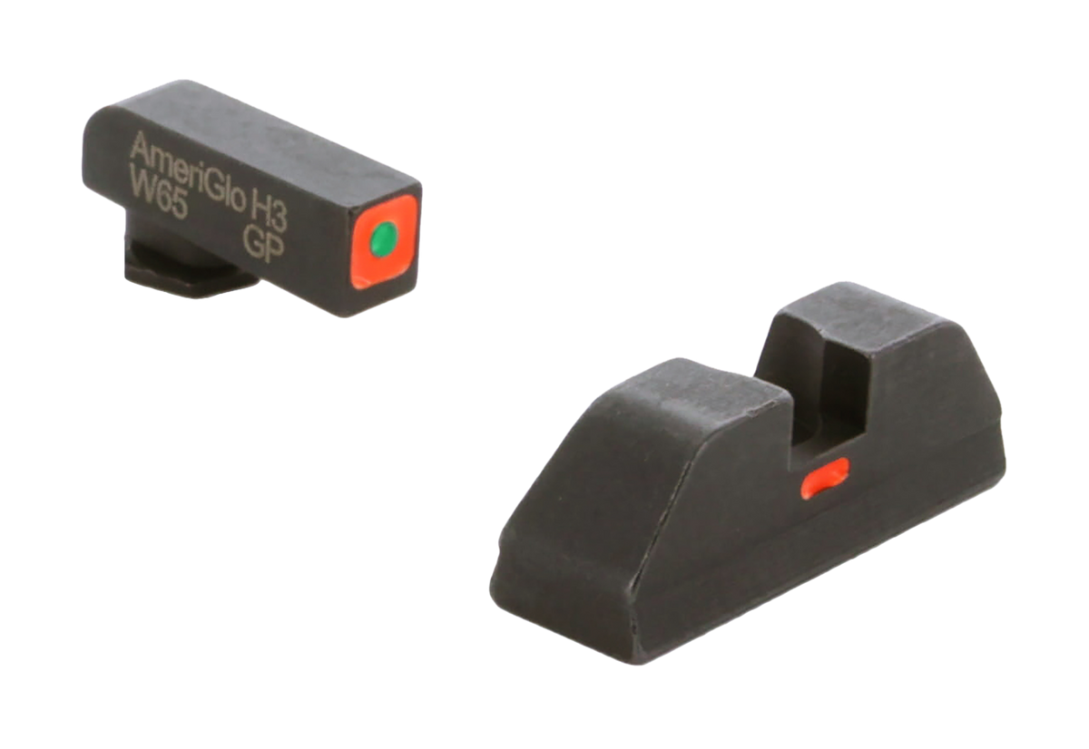 AmeriGlo GL616 CAP Night Sight Set for Glock - Green Tritium Orange Outline Front / Orange Bar Rear