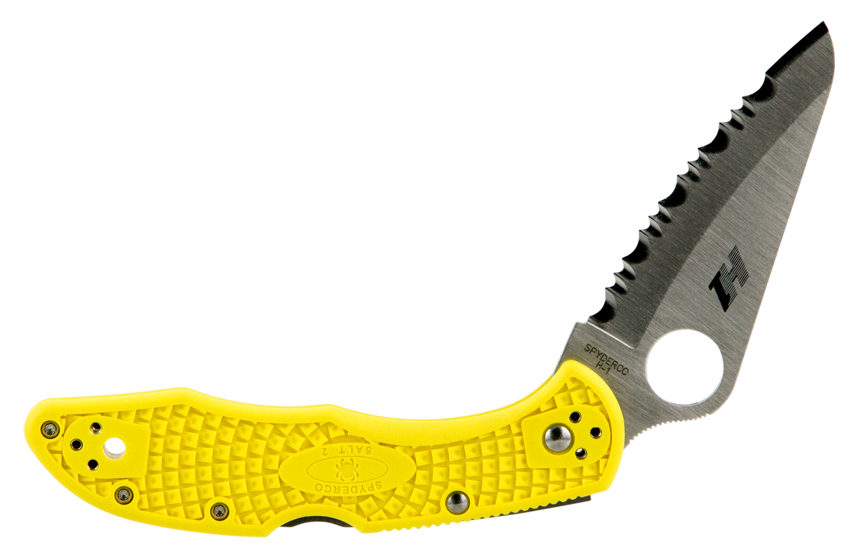 Spyderco Salt 2 Lightweight 3" H1 Steel Clip Point Serrated FRN Yellow Folding Knife