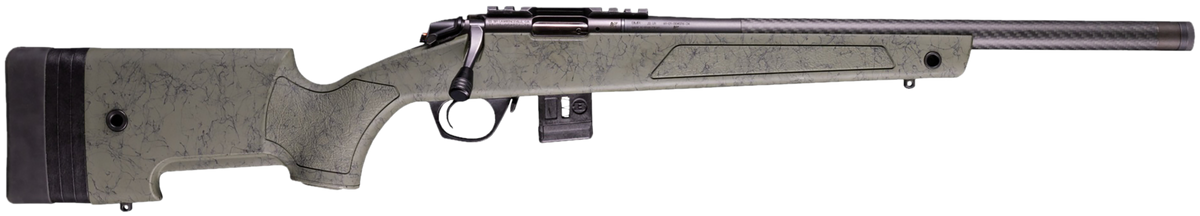 Bergara Rifles BMR-X Carbon Fiber 17 HMR 18" 10+1 Bolt-Action Rifle - Black Cerakote, Black/Green Synthetic Stock