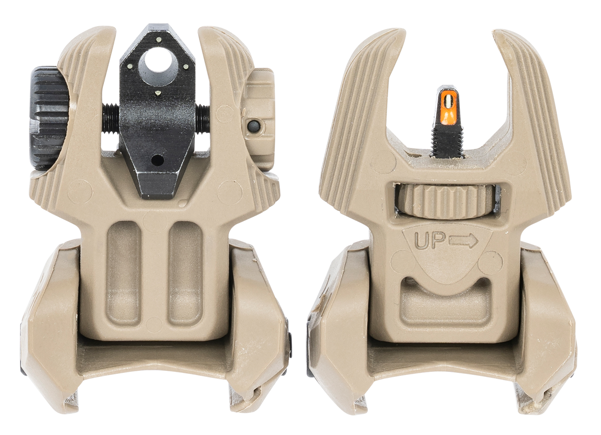 Meprolight FRBS Flip-Up Backup Sight Set AR-15 FDE Orange Tritium Front/Green 4-Dot Rear