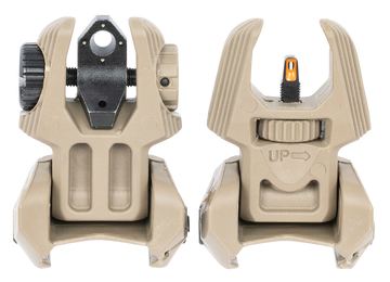 Meprolight FRBS Flip-Up Backup Sight Set AR-15 FDE Orange Tritium Front/Green 4-Dot Rear