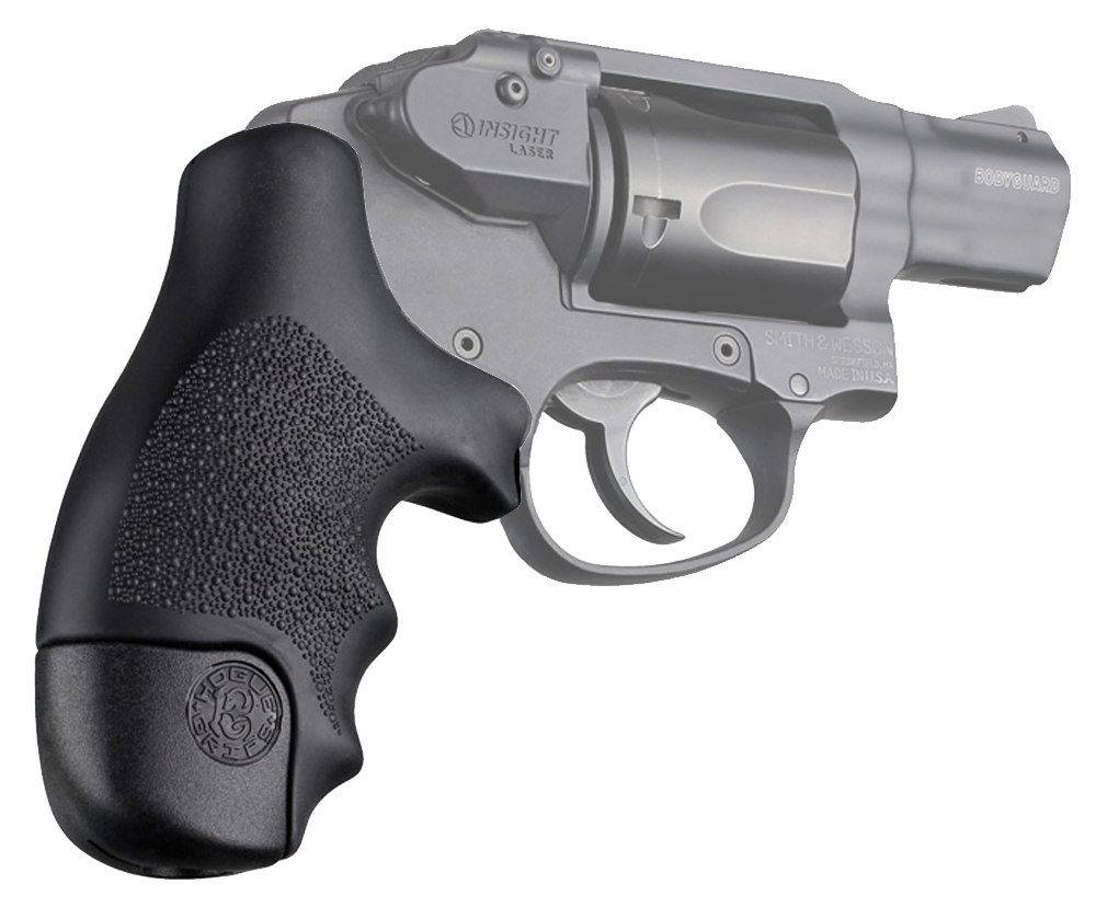 Hogue 60020 OverMolded Tamer Rubber Grip with Finger Grooves for S&W J-Frame Round Butt Bodyguard - Cobblestone Black